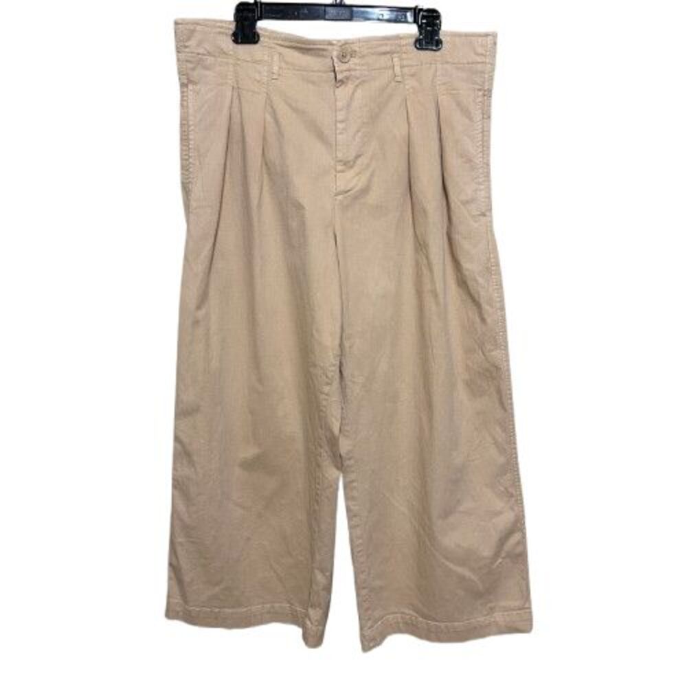 Anthropologie Maeve Culottes Womens 14 Beige Wide Leg Pleated Pants OB1679497